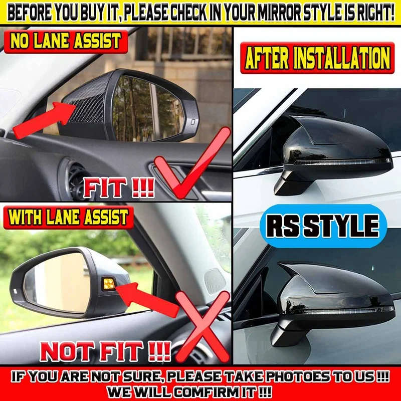 2Pcs A4 Mirror Cover Add-on Car Rear View Rearview Side Mirror Cover Cap for- A4 S4 RS4 A5 S5 RS5