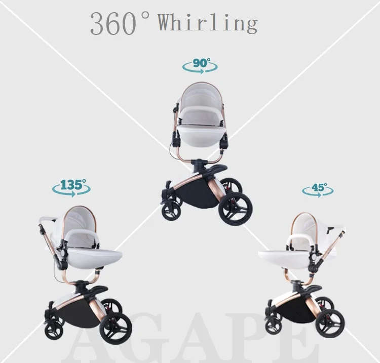 PU Leather 3 in 1 Baby Stroller High Landscape Portable Luxury Carriage Aulon Pram on 2020