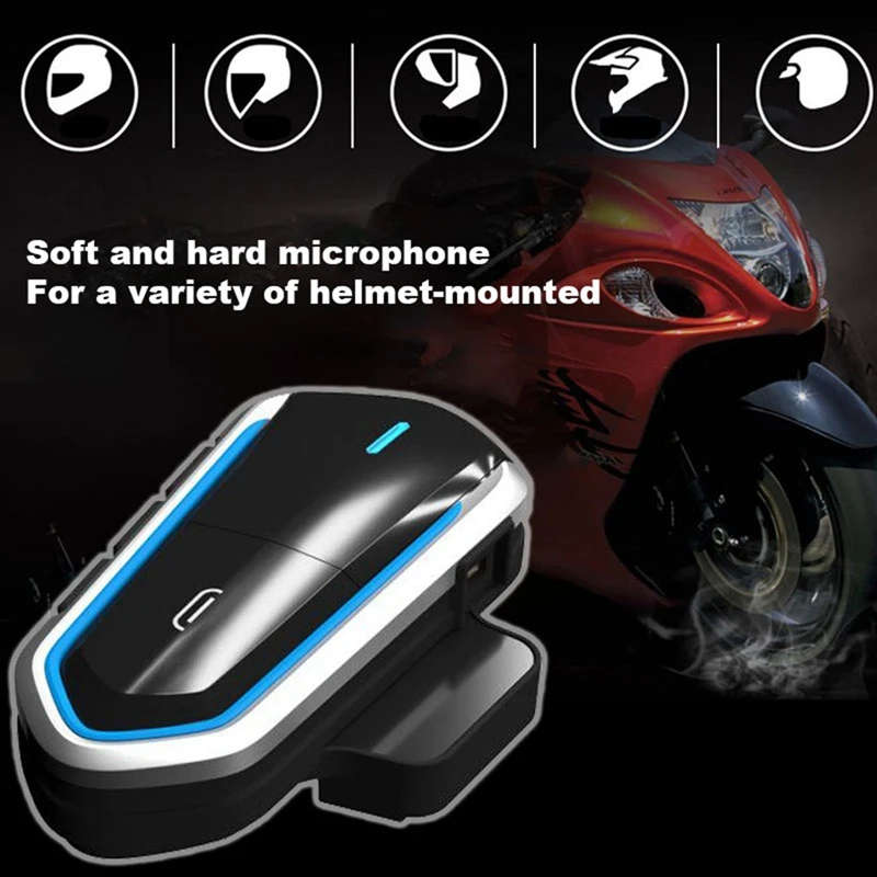 B35 Motorcycle Intercom Microphone, Bluetooth 5.0 Helmet Headset Interphone FM Radio