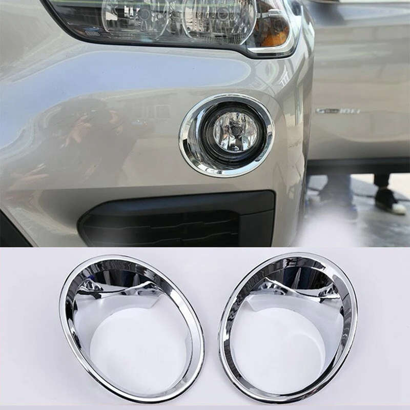 2Pcs Chrome Silver Car Front Fog Light Lamp Cover Trim For-BMW X1 F48 2016-2019