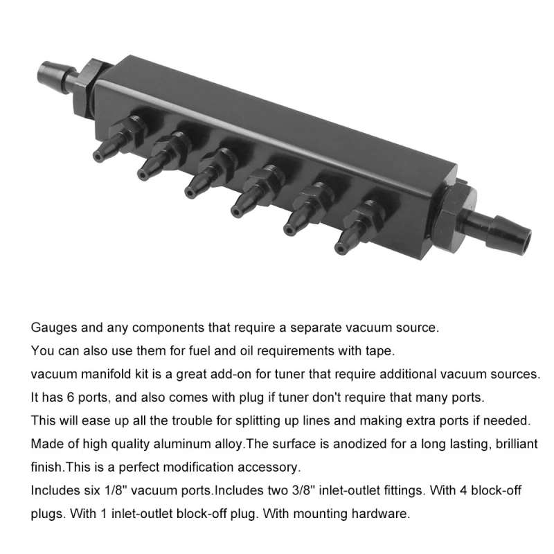 Car Vacuum Manifold Kits 6 Port 1/8 NPT Turbo Wastegate Boost Block Intake Manifold Aluminum Alloy