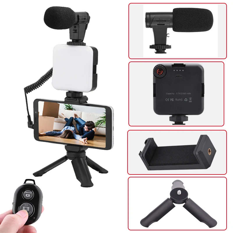 Vlogging Kit with Tripod LED Video Light & Phone Holder plus Microphone & Remote [TIKTOK YOUTUBE]