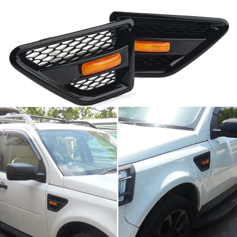 Door Side Vent Mesh Grille with Side Marker Light for Land Rover Freelander 2 LR2 2006-2016