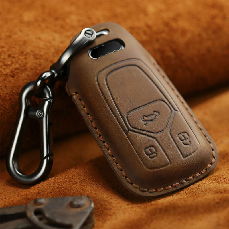 Genuine Leather Car Key Cover Keys Case For Audi Q7 A4L Q5L A5 2016-19 key bag protected