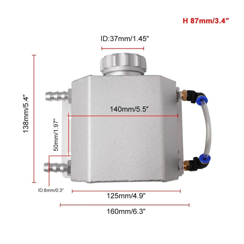 Car Aluminum Radiator Coolant Overflow Bottle 1L Recovery Water Tank Reservoir FST009-BK