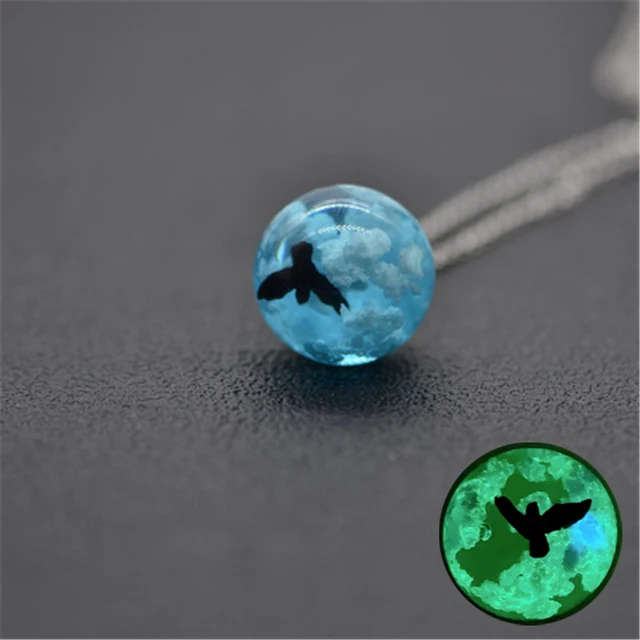 Blue Sky White Cloud Chain Pendant Necklace - Glow in the dark