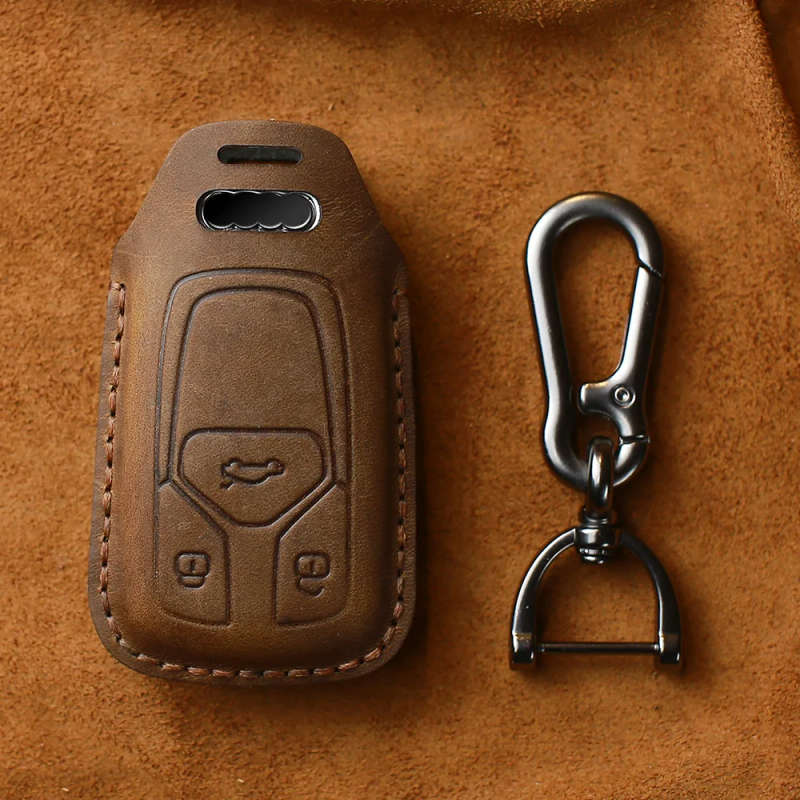 Genuine Leather Car Key Cover Keys Case For Audi Q7 A4L Q5L A5 2016-19 key bag protected
