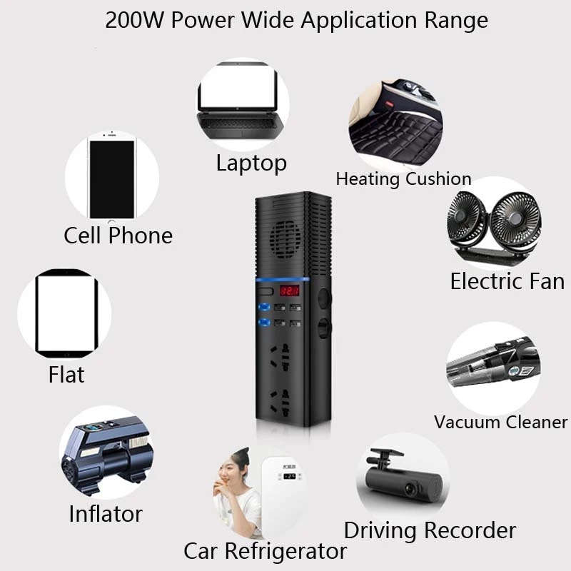 Car Inverter 12v/24v To 220v Household Power Converter Multi-Function 200W