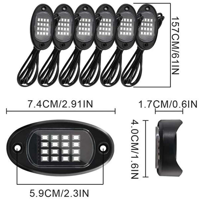 6 Pods RGB LED Rock Lights Kit Underglow RGB Chassis Decorative Music Lamps for Jeep Car ATV SUV