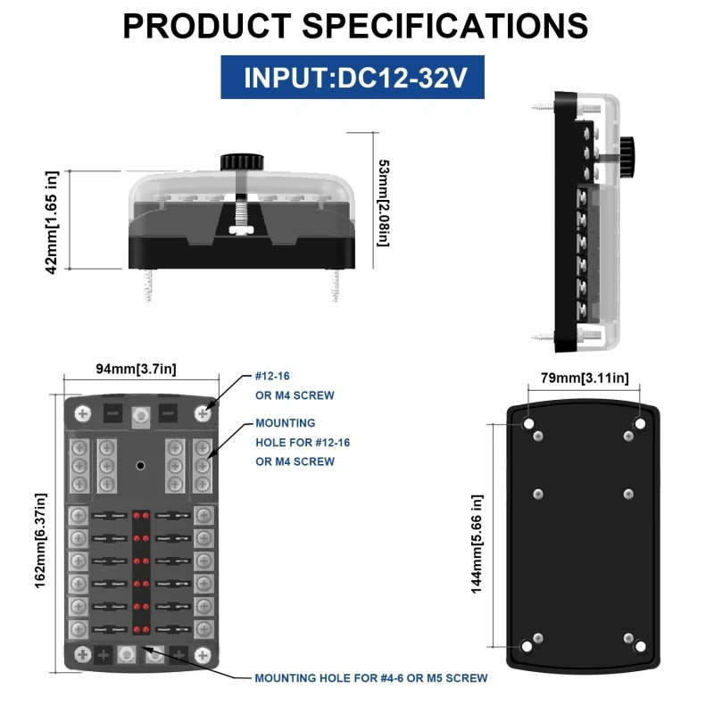 Car High Current Independent Positive and Negative 12-way/ 6-way LED Indicator Plug Fuse Box