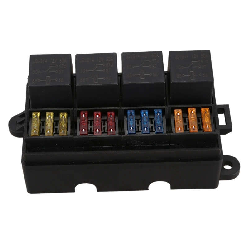 2X 12 Way Blade Fuse Holder Box With Spade Terminals And Fuse 4PCS 4Pin 12V 80A Relays