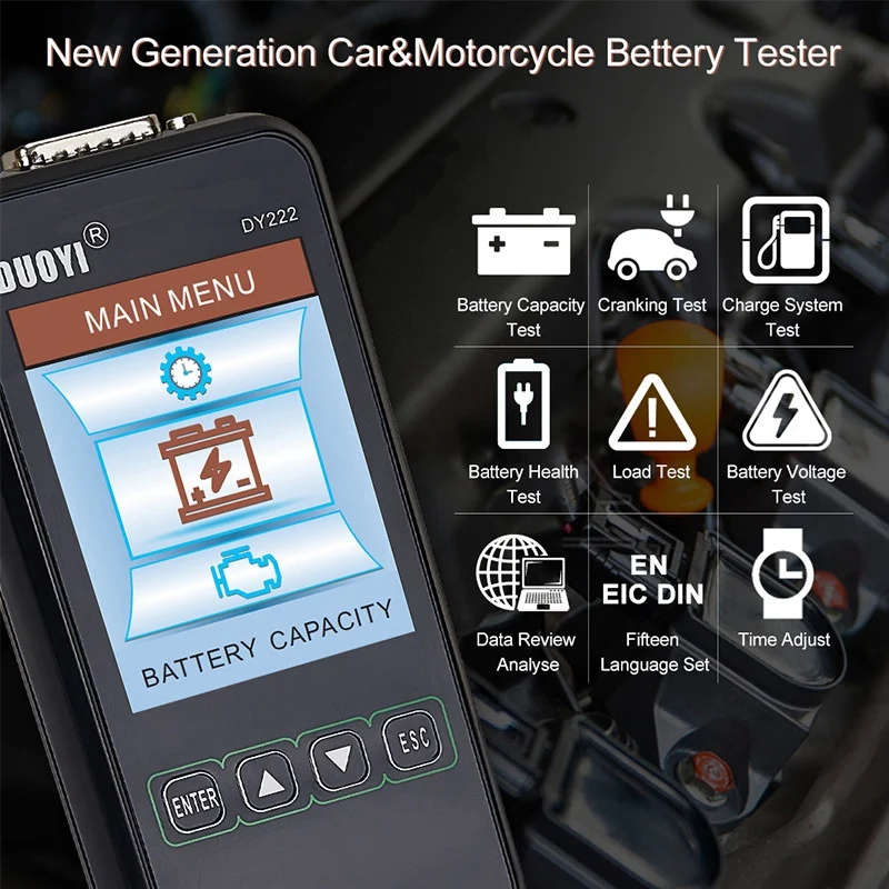 DUOYI DY222 Car Battery Tester 12V 24V Digital Automotive Battery Tester