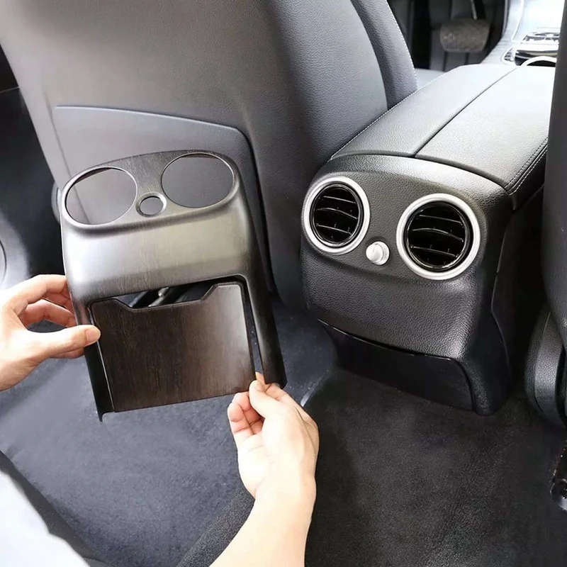 Oak Wood Car Rear Air Conditioning Vent Cover Armrest Box Kick Guard for Mercedes Benz C Class W205