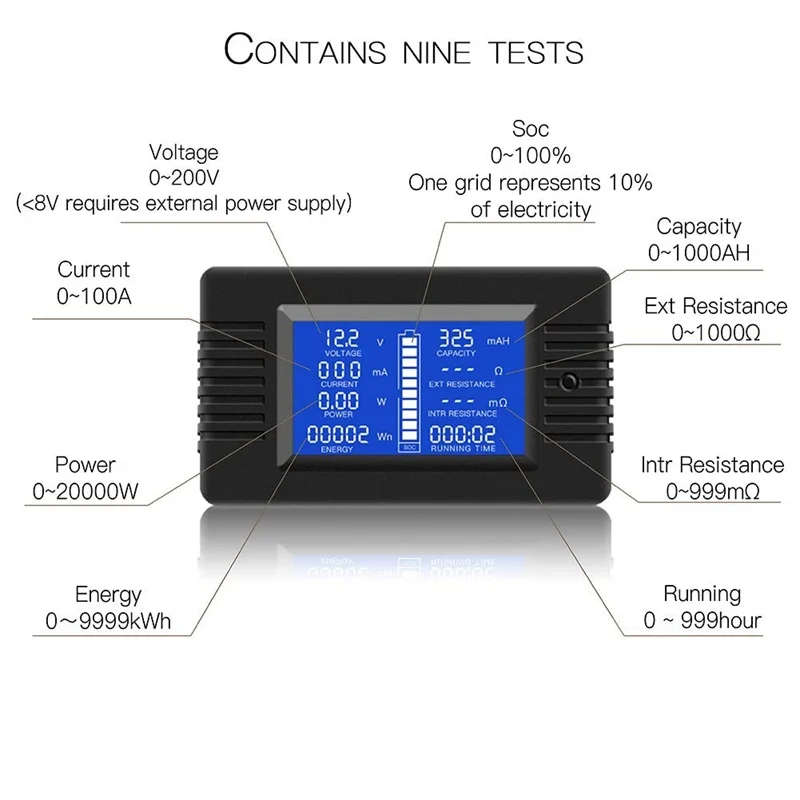 DC Multifunction Battery Monitor Meter LCD Display Digital Current Voltage Solar Power Meter