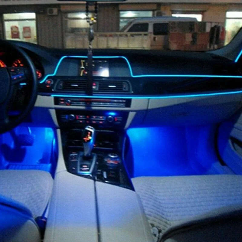 5M 16.4 FT Car LED Strips Auto Decoration Atmosphere Lamp 12V Flexible Neon EL Wire Rope