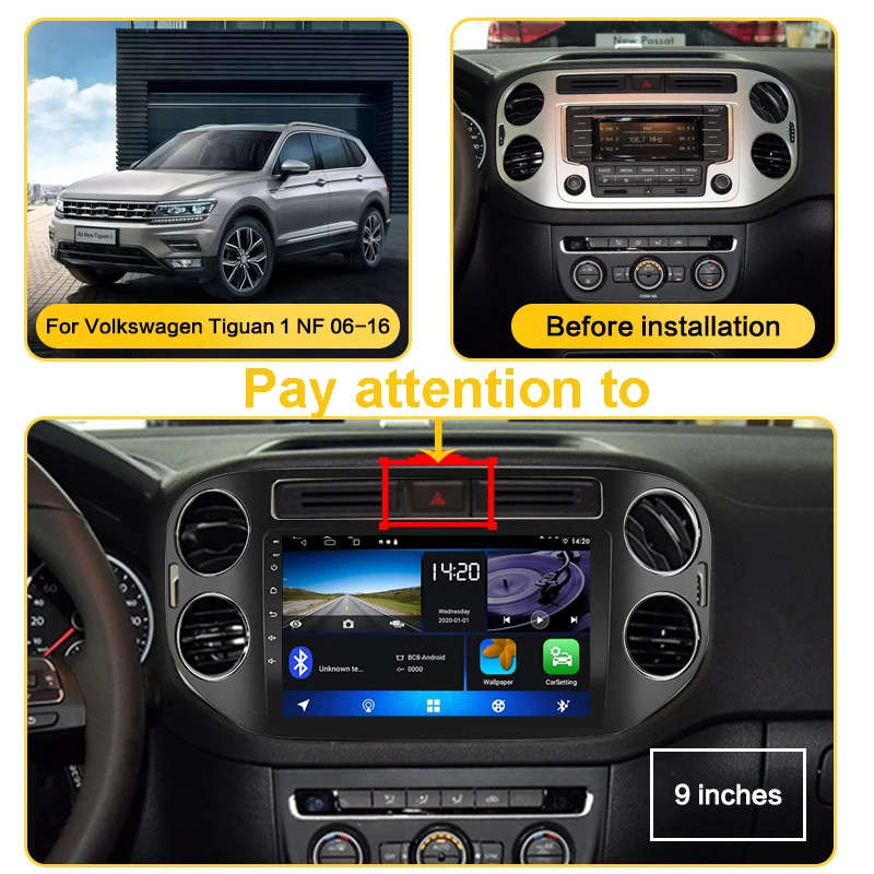 2 Din Android 10  For Volkswagen Tiguan 1 NF 2006-16 Car Radio Multimedia AM RDS Player