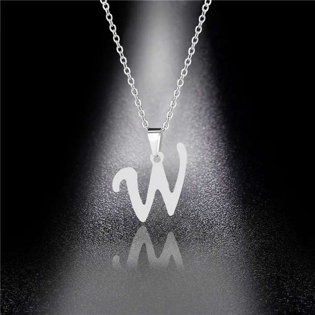 Genuine Letter ` W ` Pendant Stainless Steel Necklace