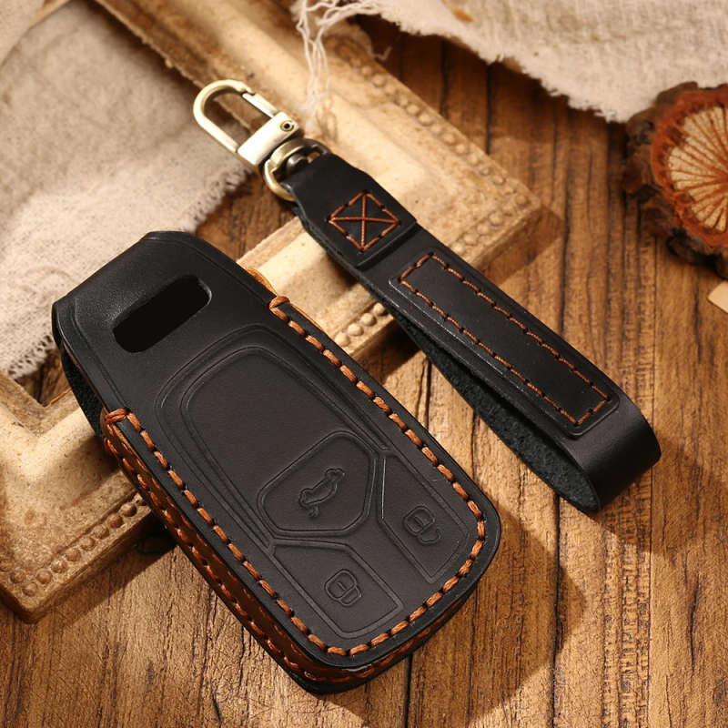 For Audi A6 A7 Q7 A8 Q8 E-tron C8 D5 A8L A6L 2017 Up 2018-20 Leather Car Key Cover Protection
