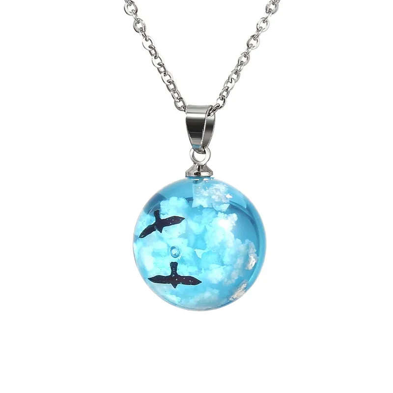 Blue Sky White Cloud Chain Pendant Necklace - Glow in the dark