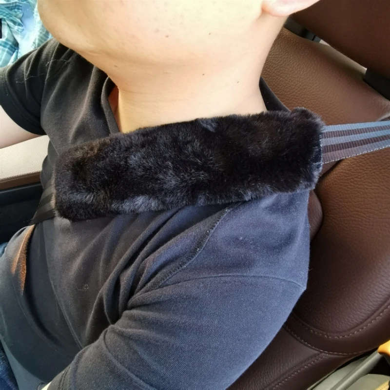 2 Pairs Fleece-like Car Safety Belt Cover Auto Interior Plush Safety Belt Cover