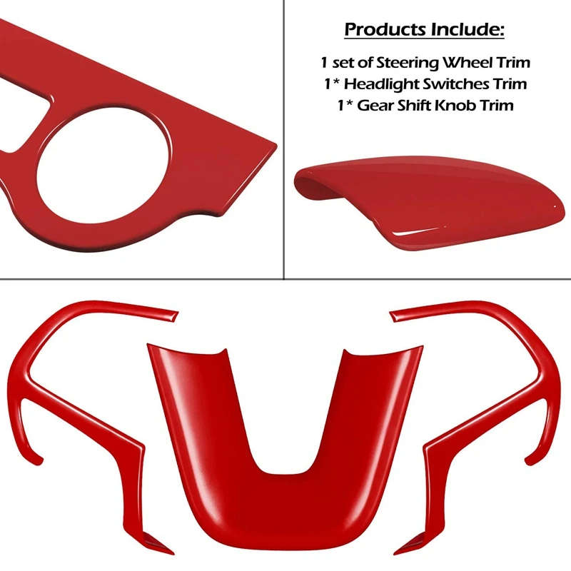 Car Steering Wheel Frame & Headlight Switch Panel Sticker & Gear Shift Trim Cover for 2015-21 Dodge