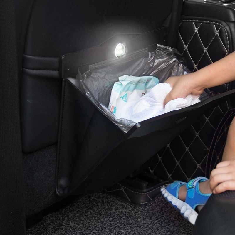 Car Trash Can Car Chair Back Hanging Storage Box Hidden Folding Storage Bag With LED Light
