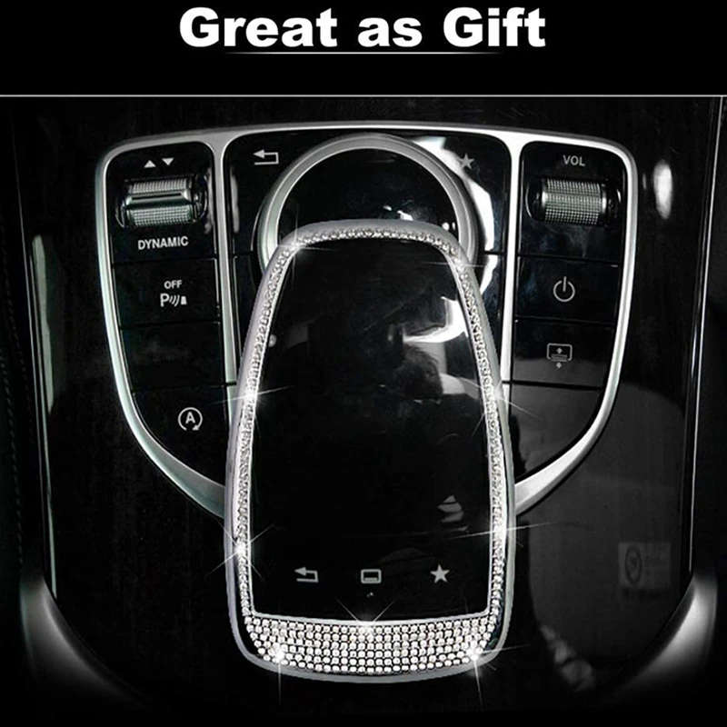 Bling Crystal Interior Media Control Emblem Cover for Mercedes Benz E300L C200L C180L E C Class GLC