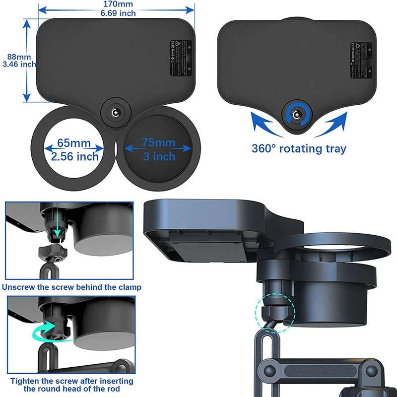 Car Cup Holder Expander Adapter with Wireless Charging Tray, Multi Adjustable Cup Phone Holder