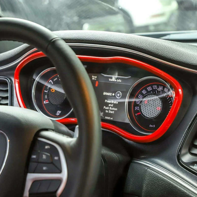 Interior Dashboard Instrument Meter Frame Cover Trim Red Accessories for Dodge Challenger 2015-19