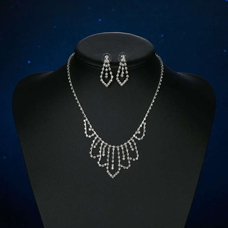 STUNNING Jewellery Set - Drop Earrings and Elegant Necklace. AAA+ Swizz CZ Diamond Simulant