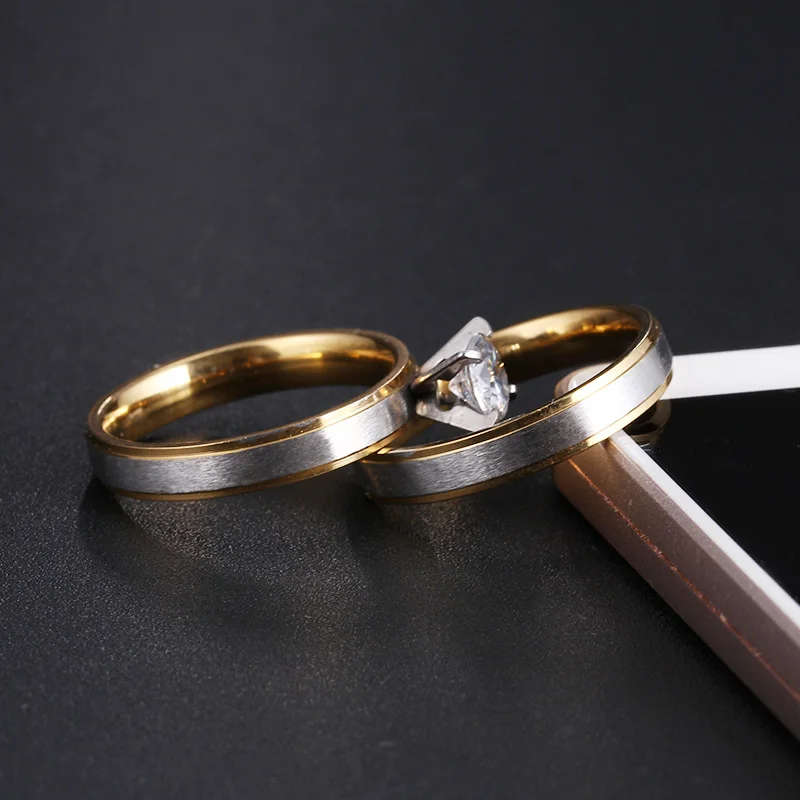 Genuine Stainless Steel and Zircon Rings Set with Gold Tone Size 10 - DO NOT FADE