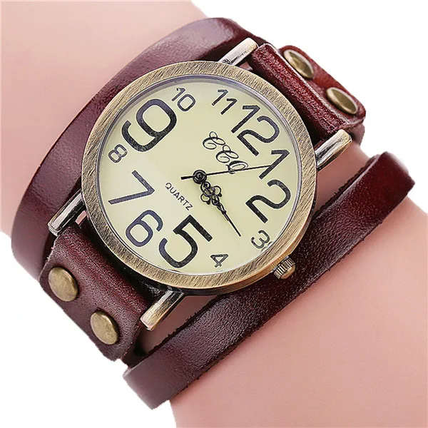 Luxury Brand Vintage Leather Bracelet Womens Watch (No Retail Box)