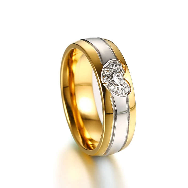 Meaeguet Classic 2-Lines Heart CZ Stone Engagement Rings For Women Stainless Steel Wedding Bands Accessories USA Size 5-12 (4)