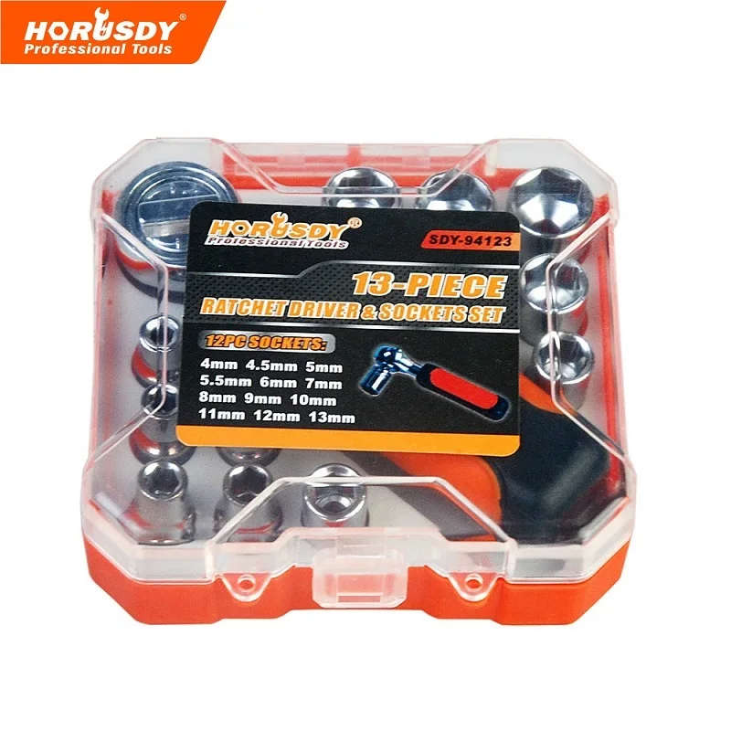 13 Pcs Ratchet Driver And Sockets Set