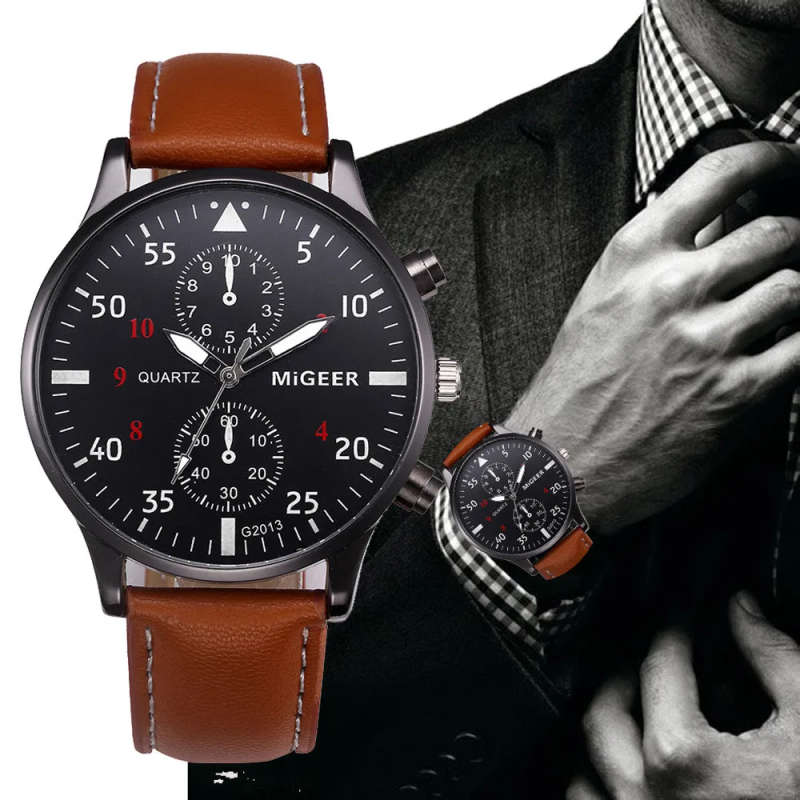 MIGEER Mens Watch.  Style: Fashion & Casual   -   Brown Strap.