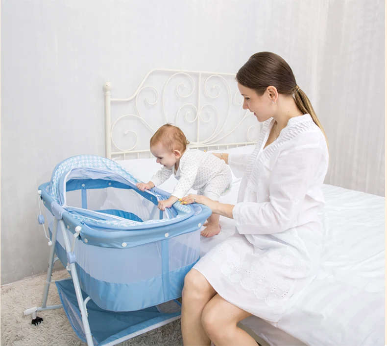 Baby Sleeper Mental Baby Crib Portable Cradle Bed Multifunctional Child Rocking Bed Folding with Bel