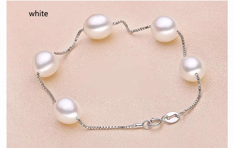 100% Natural Freshwater Pearl Genuine 925 Sterling Silver Bracelet - White Pearl
