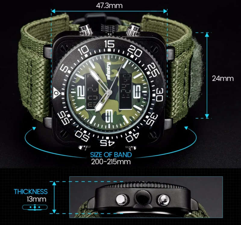 INFANTRY MILITARY CO. Tank 47mm DUAL MOVEMENT Watch with Nylon Band BOXED, FULLY LOADED!