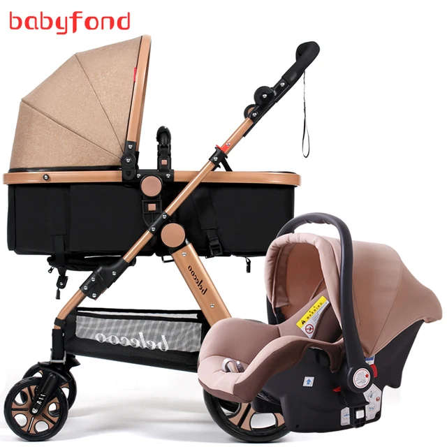 Belecoo 3 in 1 stroller High Landscape with car set Folding Two-way push Baby carriag