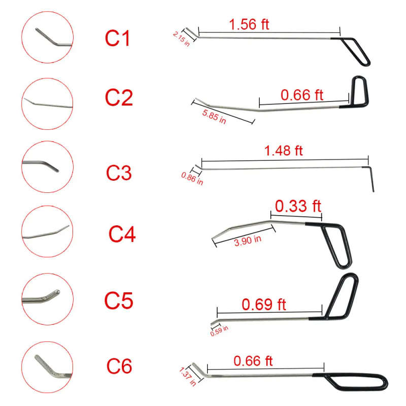 Paintless Dent Repair Tool C1- C6 Tap Down Rod Set