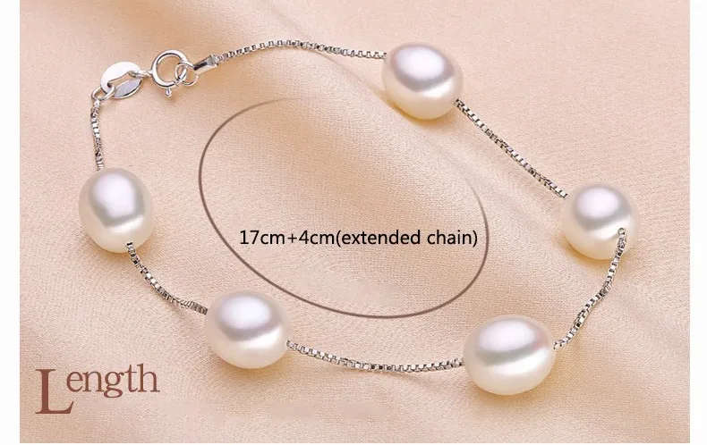 100% Natural Freshwater Pearl Genuine 925 Sterling Silver Bracelet - White Pearl