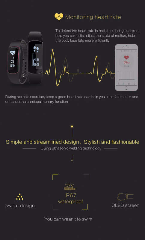Smart band Bracelet IP67 Heart Rate Monitor Sport Fitness Tracker for Android iOS smartphone (8)