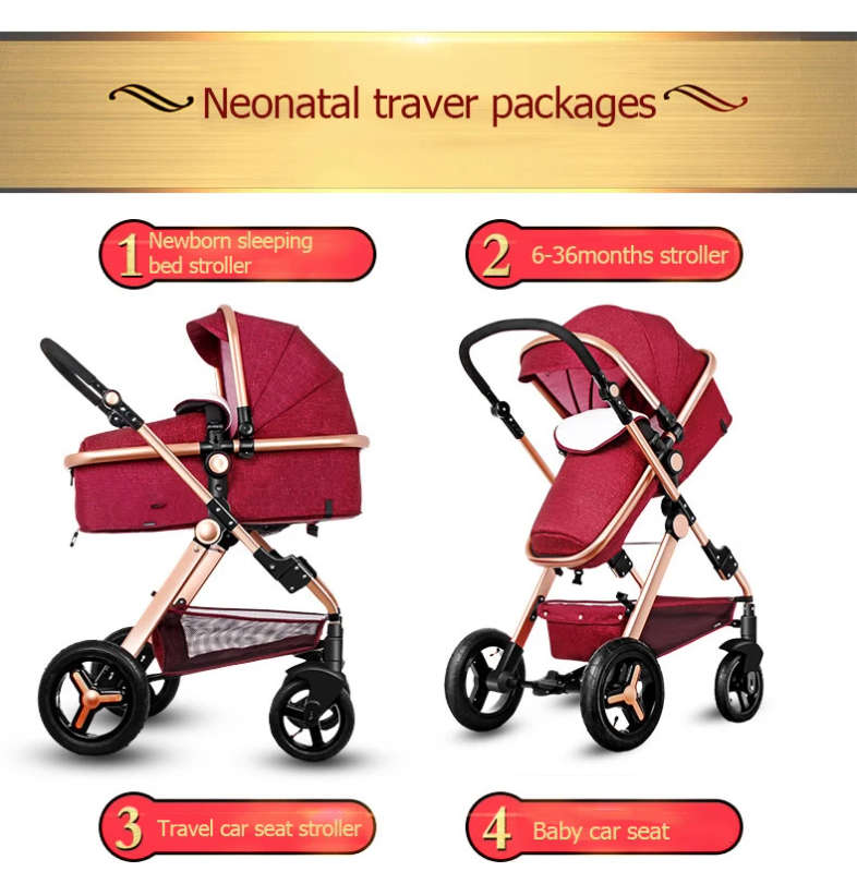 N2019 Gold baby stroller / baby pram 3 in 1 with Ultra light Convenience to travel withcar set strol