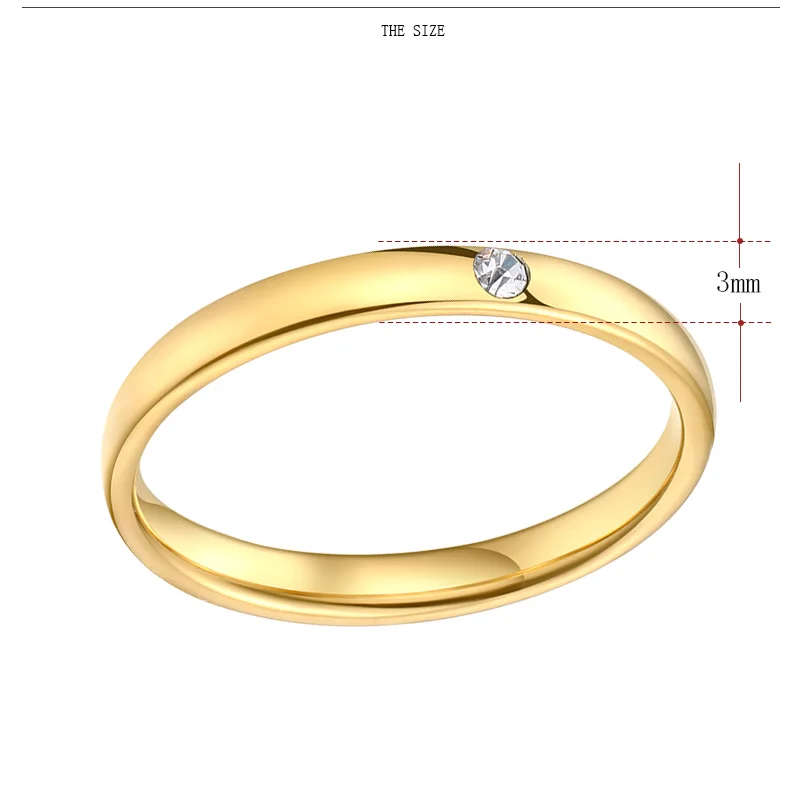 Genuine Stainless Steel One Zircon Ring Gold Color Size 7