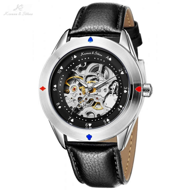 KRONEN & SOHNE Automatic Poker Tribute SILVER/BLK EDITION Watch NEW w/ box, papers