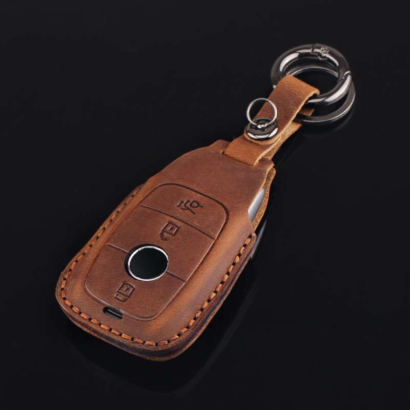 Leather Car Key Case For Mercedes Benz AMG 2017 E Class W213 key Chain Ring Cover