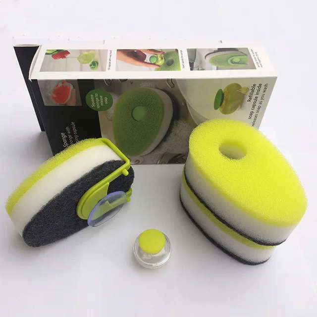 Scouring Sponge With Soap-Dispensing Capsule, Pack Of 3