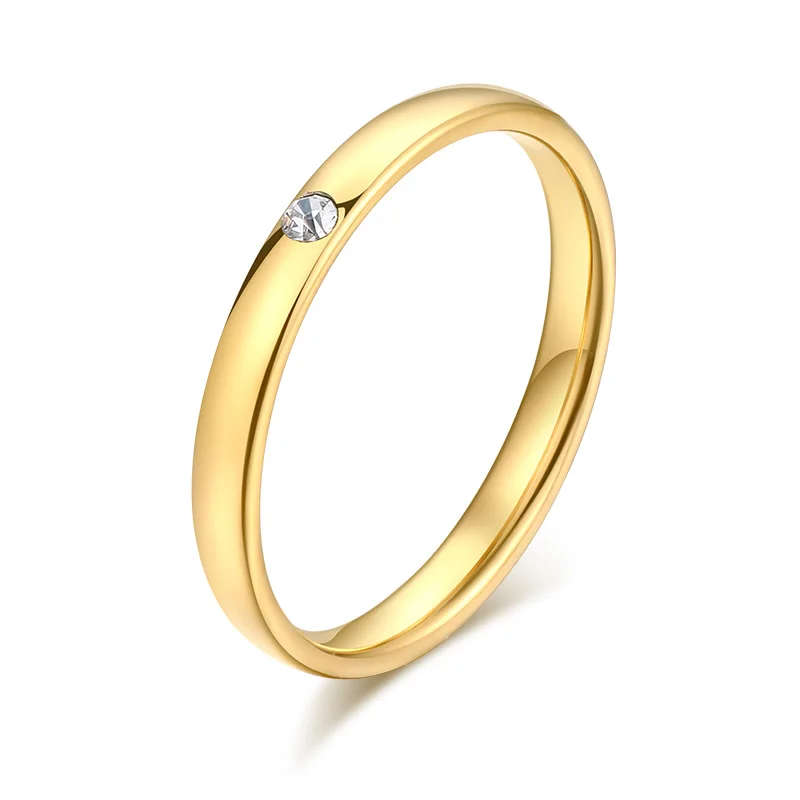 Genuine Stainless Steel One Zircon Ring Gold Color Size 7