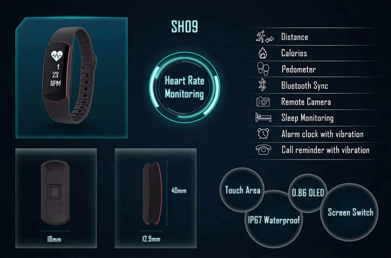 Smart band Bracelet IP67 Heart Rate Monitor Sport Fitness Tracker for Android iOS smartphone (6)