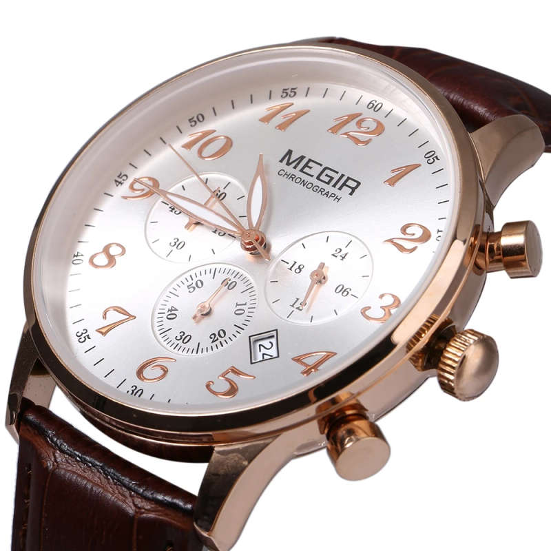 Megir Business Men Watch Top Luxury Brand Quartz Watch Fashion Men Clock Genuine Leather Waterproof Chronograph Relogio Masculi  (14)